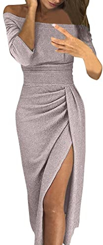 Glitzer Kleid Damen, Karneval Kostüm Damen Paillettenkleid, Abendkleid Elegant Glitzerkleid Damen Fasching Partykleid Sexy EIN-Schulter-Typ Cocktail Kleid Pailletten Damen Schlitz Wickelkleid Damen