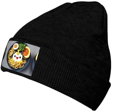 Gorro de invierno unisex con diseño de huevera, fideos, ramen, para adultos, para clima frío y grueso, Negro, Talla única