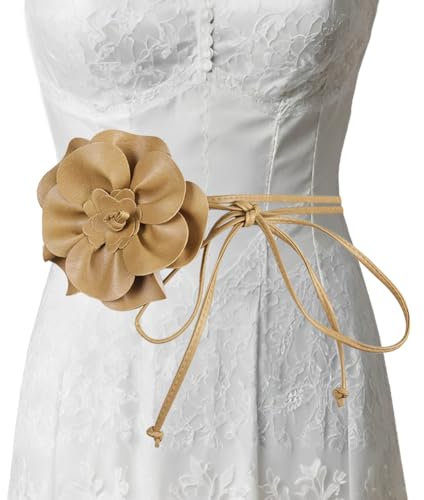 Huamengyuan Belt women Damen Gürtel Blumengürtel Ledergürtel Hüftgürtel Wickelgürtel Leder Look mit extravaganter Blume Taillengürtel für Frauen Kleid Knoten Gürtel Rose Blume Festival Party Hochzeit