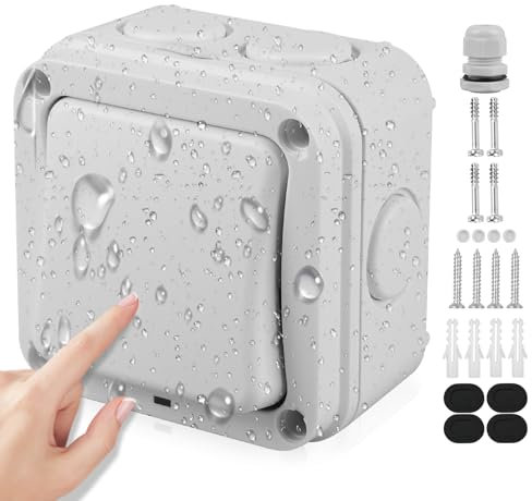 WIYETY 16A Universalschalter Wetterfester Schalter: IP66 Wasserdichter Schalter mit Staub, Unabhängigem Schalter Und Kontrollleuchte Lichtschalter, Grau Aussen Switch, für Outdoor Garten Balkon