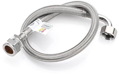 Home Range WRAS Approved 500mm1/2 x 15mm Compression Fitting 90° Elbow Flexible Pipe Connector, Stainless Steel Braided Hose Flexi for Boilers, Plumbing, Kitchens, Bathrooms, Basins