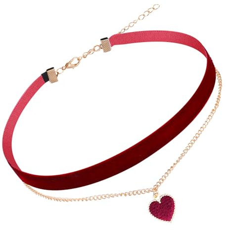 Herz samt Choker Kette Damen, Schwarz Rot Halsband, Samtkette Mit Herzanhänger, Doppellagiger Verstellbarer Halsketten für Frauen Damen, Gothic Kette 90er Deko (29,5-36,5 Cm)