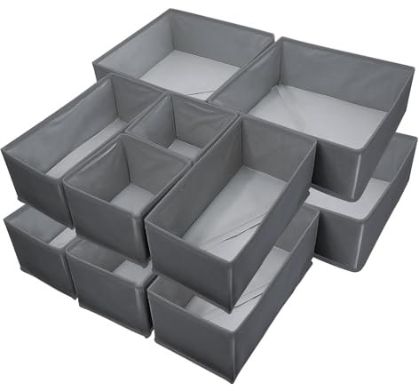 Foeska Organizzatori per Cassetti, Divisori per Cassetti, Organizzatore Piegevole per Guardaroba, Organizzatore in Tessuto per Biancheria Intima da Letto, Camicie (12 pz Grigio Scuro)