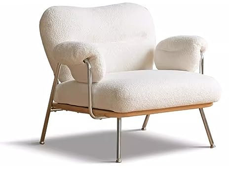 GELASIGE Kleine Couch, Lammsamt, Sofa, Stuhl, nordisches Wohnzimmer, Schmiedeeisen, Einzelsofa, Weiß / Creme, Freizeitstuhl, Innenausruhestuhl, kleine Sofas für kleine Räume