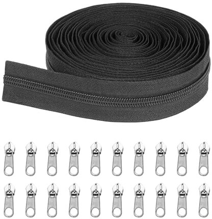 Endlosreißverschluss mit Zipper, 10m Reißverschluss Meterware, mit 20 Metall Schieber, #3 Nylon Reißverschluss Endloses, für Taschen,Kleidung, Bettwäsche Kissen Usw