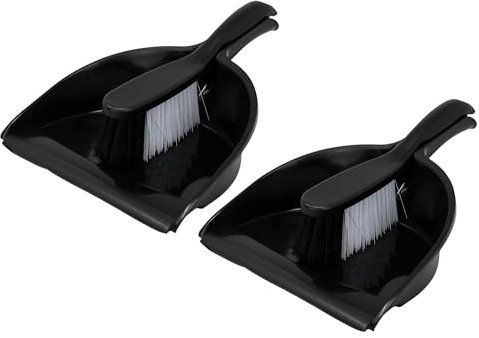 Best House | Dustpan and Brush Set | 2 Pcs | Plastic | Black | Household Cleaning | Rubber Lip for Easy Pick up | Portable Ergonomic | Home and Office Use