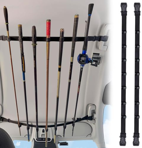 Diakey 7 Rod Fishing Rod Holder for Truck, Car Fishing Pole Storage Roof Rack for Vehicle SUV Wagon Van Jeep Carrier, 80-130cm Adjustable with 3-Point Buckle, 2 Pack