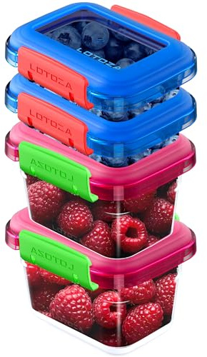 350ml 150ml Small Plastic Food Storage Containers with Lids Lunch Box Square Leakproof Snack Container Salad Fruit Jam Yogurt BPA Free Stackable Microwave Dishwasher Safe Sets 4 Pack
