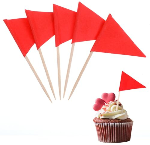 Ymapinc 100Pcs Red Flags Cupcake Topper Sticks, Golf Mini Flag Toothpicks Masters Party Decorations Blank Cupcake Toppers Toothpicks for Appetizers