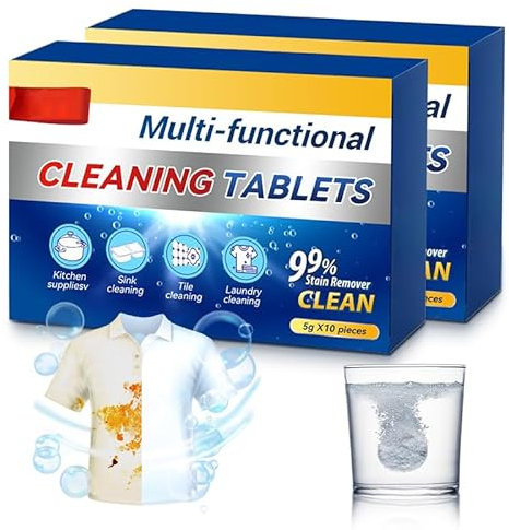 Tablettes Nettoyer Universel Anti Traces, Lave Vitre, Lavage Enzymatique Biologique Actif, Detachant Textile, Nettoie, Dégraisse, Pour Ustensiles de Cuisine, Éviers, Vêtements, Carreaux (2)