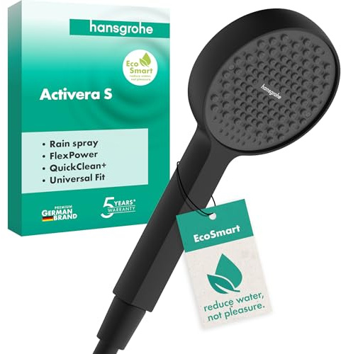 hansgrohe Activera S - wassersparender Duschkopf 8 l/min (EcoSmart), Handbrause mit 1 Strahlart, runde Duschbrause, Sparduschkopf mit Antikalk-Funktion, Mattschwarz, 28031670