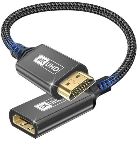 HDMI Verlängerungs kabel,0,2m Kabel 10K 8K@60Hz,4K@120Hz/144Hz,HDMI 2.1kabel,48Gbit/s Stecker auf Buchse Ultra-High Speed UHD eARC HDCP 2.3 Dynamic HDR10+ kompatibel mit TV-Sticks HDTV PS5/4 (schwarz)
