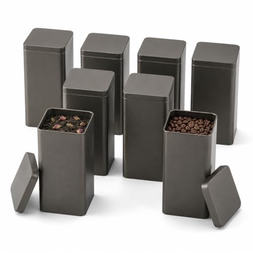 MUXHEL 8 Stück Klassische Teedosen für Losen Tee, Aromadicht aus Metall für je 150g Earl Grey, TeeAufbewahrung Losen Tee - 8 x 8 x 16cm auch ideal als Mehl-, Reis- oder Keksdose