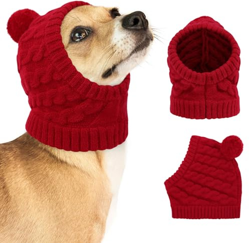 CITÉTOILE Weihnachtsmütze Hund Bommel Strickmütze für Hunde Rot L | Weicher Hundeohrenwärmer, Warme Santa Hundemütz für Kleine Große Hunde & Katzen, Ideal für Weihnachten & Festtage
