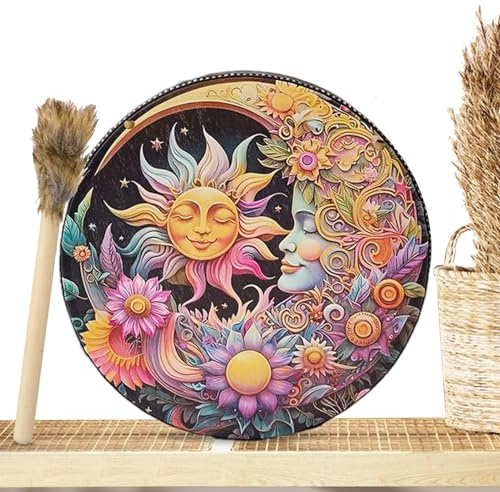 Handmade Hand Drum - 12 Inch Shamanic Drum, PU Leather with Wooden Hammer, Deep Resonance Tone | Sound Tool