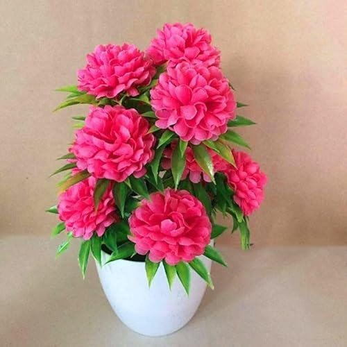 Gettimore Künstliche Bonsai-Blumen mit Topf, 12 Stück künstliche Chrysanthemen, rote Rose, Gelb, Lila, Rosa, Seide, Topfpflanzen für Zuhause, Arbeitszimmer, Tischdekoration