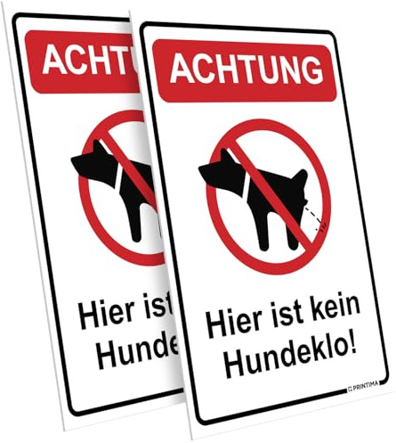 PRINTIMA 2x Schild ACHTUNG – Hier ist kein Hundeklo! 21x32 cm aus PVC + Montagedübel – wetterfestes Hundeverbot Schild zur Grundstücks-Kennzeichnung, sauber & deutlich