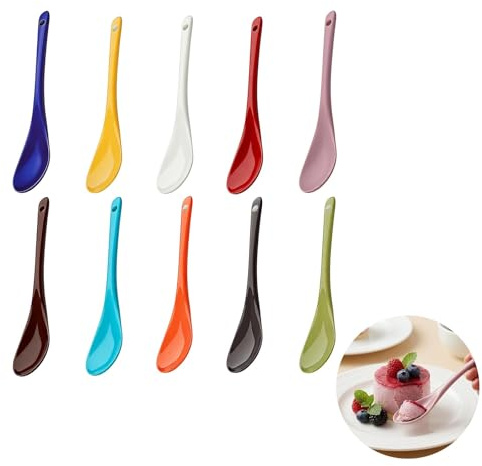 Set aus 10 Vielseitigen Porzellanfarbigen Löffeln für Eier, Kaffee, Desserts und Mehr - Elegantes und Kompaktes Design - Einfach zu Transportieren und Ideal für Jede Gelegenheit