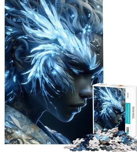 Puzzle pour Adultes 1000 pièces Portrait éthéré Bleu à Plumes Jeu de réflexion Stimulant Jouet Cadeau Amusant pour Passer Le Temps à la Maison (Taille 38x52cm)