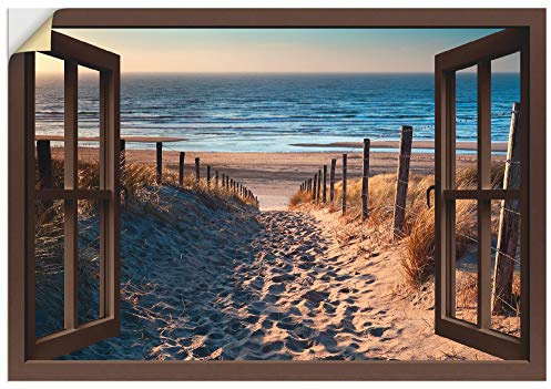 ARTland Wanddeko Wandtattoo selbstklebende Vinylfolie Fensterblick Fenster Strand Düne Meer Maritim Landschaft Küste Natur T6BW
