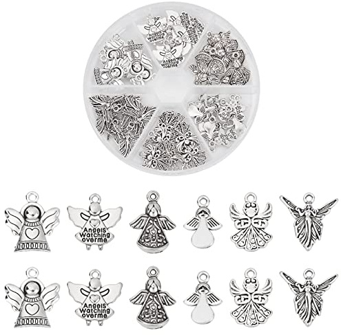 PH PandaHall 6 stilar cirka 51 st antik silver tibetansk stil legering ängel berlocker hängen för smyckestillverkning eller halsbandstillverkning