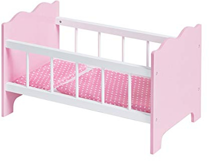 PINOLINO Puppenbett Jasmin, Set 4-tlg. - rosa & weiß, inkl. Bettzeug kleine Herzen, MDF, für Kinder ab 2