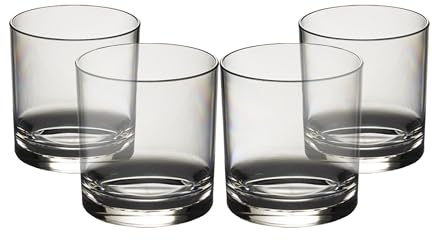Virtually Glass Set of Roltex Unbreakable Reusable Polycarbonate Plastic Whiskey/Juice Glasses (Volume 227ml/8 oz Height 8.6cm Max Diameter 7cm) (4)