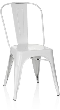 hjh OFFICE Bistrostuhl aus Metall, stapelbarer Küchenstuhl, Industriedesign | Esszimmerstuhl mit Rückenlehne, bis 150 kg belastbar, Seidenmatt, Weiß