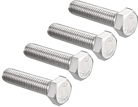 sourcing map Tornillo hexagonal M12 M12-1,75 x 50 mm, acero inoxidable 304, grado 4,8, totalmente roscado, cabeza hexagonal, 4 unidades