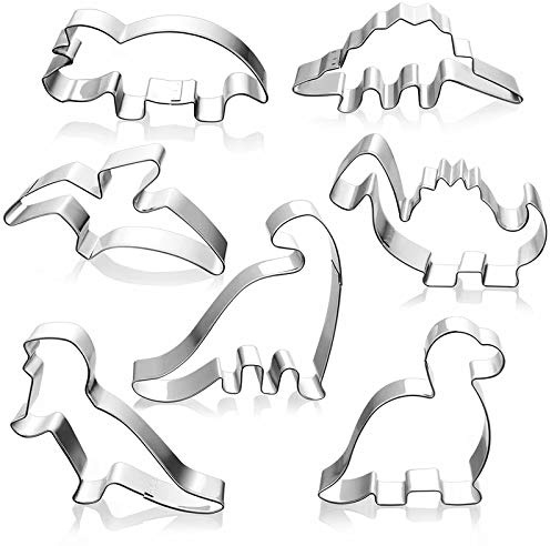 Yulakes 7 Stück Dino Keksausstecher ，Dinosaurier Ausstechformen Set，Dinosaurier Ausstechformen，Ausstechformen Set,Ausstecher Plätzchen ，Plätzchen Ausstecher für Kinder Geburtstag Dino Party Deko