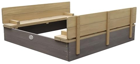 Axi Ella XL Bac À Sable Enfant Gris & Marron - 120 X 120 Cm | Bac À Sable pour Enfants en Bois Fsc avec Couvercle & Banc