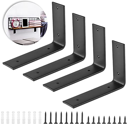 Faankiton 4 Stück Schwarz Wandhalterungen Regalträger, L-Winkel Regal,Regalwinkel Schwarz Heavy Duty mit Schrauben und Dübel für Brettern Topfpflanzen halter (150x250mm)