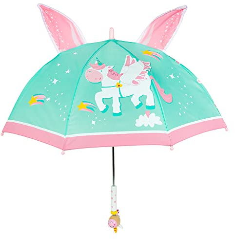 Green Rhino EINHORN Regenschirm für Kinder, Mädchen und Jungen | Toller Stockschirm mit buntem Motiv in 3D