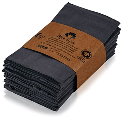 12er Set Stoffservietten Dunkelgrau – 100 % Bio-Baumwolle GOTS – Waschbare Servietten Stoff 45x45 cm – Elegante Tischdeko Hochzeit Geburtstag Alltag – Wiederverwendbar & plastikfrei