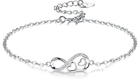 Viwind Armband Damen 925 Sterling Silber Unendlichkeit Armbänder Infinity Liebe Symbol Herz Zirkonia Armbänder Verstellbarer Charm Armband für Frauen und Mädchen mit Geschenkbox