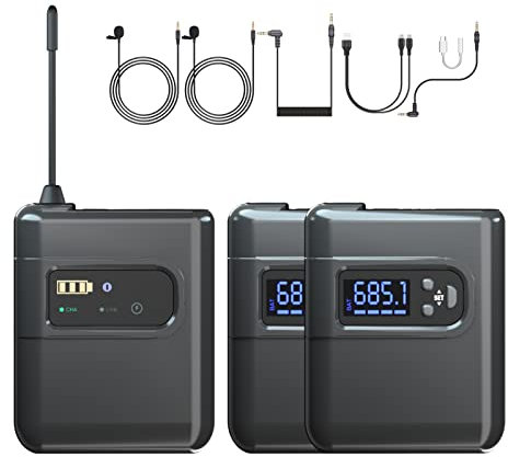 Zwbfu Sistema de micrófono Lavalier inalámbrico con 2 transmisores y 1 Receptor Micrófono de Solapa omnidireccional Compatible con cámara DSLR Lap PC Smartphone Tablet para grabación de entrevistas