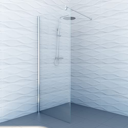 VBChome Walk In Duschwand 100 x 190 cm Chrom Profil Duschtrennwand Glaswand mit Stabilisator Klarglas Gehärtetes Glas Elegant Modern Hohe Qualität