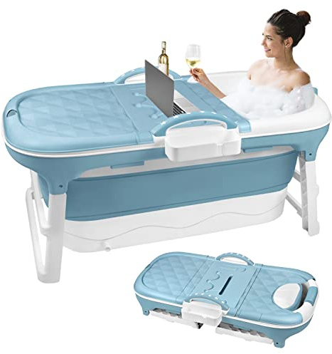 YRHome Baignoire pliable pour adulte - L, 118 x 60 x 53 cm - Baignoire pliante portable avec couverture, coussin, support pour petites salles de bains, douche