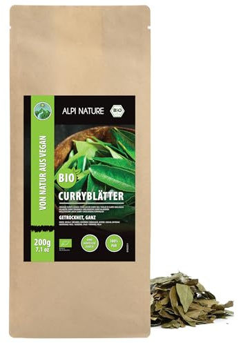 Alpi Nature Feuille de Curry BIO Séchées 200g, Feuilles de Curry Séchées pour la Cuisine et l'Assaisonnement