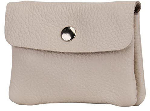 SH Leder Münzgelbörse Kleine Portemonnaie mini Ledergeldbörse 11x6,90cm Alba B087 (Beige)