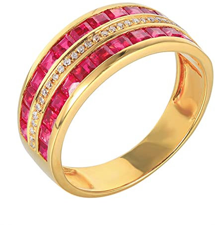 Epinki Echt Gold Trauringe Rosegold 18K Au750 Frauen, Rubin Freundschaftsringe Rot 2.25ct Ewigkeit Eheringe Au750 Rotgold mit Diamant, Gr.49 (15.6)