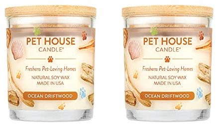 Pet House Candles, Clean Long-Burning, Scented Pet Friendly Candles, Plant-Based, 60 Hour Burn Time - Ocean Driftwood, 9 oz, 2 Pack