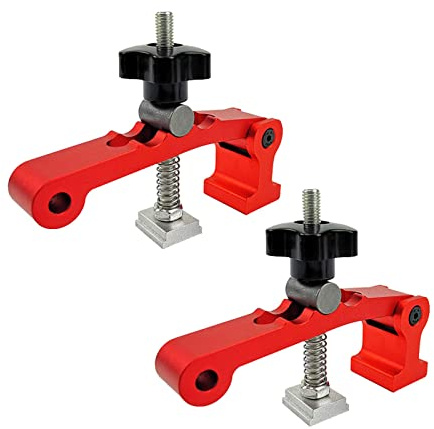 YWNYT 2 Pack T-Track Hold Down Clamps, Dual Purpose 30mm & 20mm, Aluminum Alloy, Adjustable, Red, Woodworking Clamp