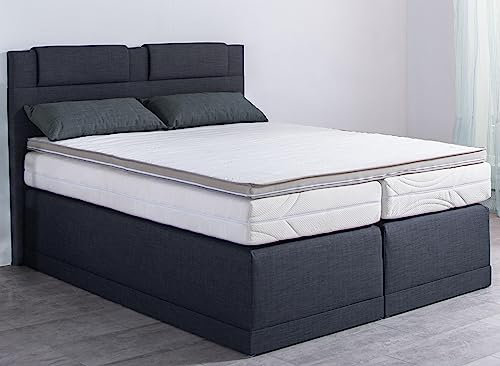 AUKONA Boxspringbett Piano 140x200, Grau H2, 7 Zonen Taschenfederkern-Matratze, H2 H3 H4, Komfortschaum-Topper, Lieferung und Aufbau kostenlos