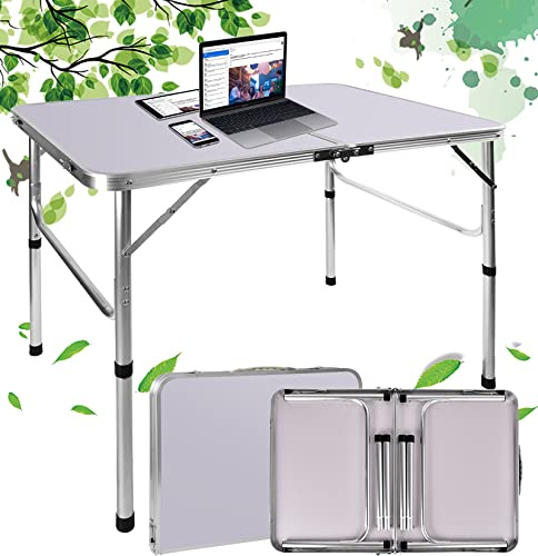 Klappbarer Computertisch, 90 x 60 cm, kompakt, platzsparend, klein, faltbar, für Zuhause, Büro, Laptop, Schreibtisch, 2 Gänge, höhenverstellbar, Aluminium, tragbarer Picknick-Camping-Tisch, der