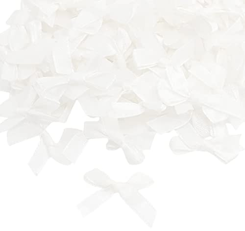Wambere 100 STK 6mm Satin Band Deko Schleifen Fertigschleife Geschenkschleifen, Satinband Schleifen für DIY Basteln Hochzeit Valentinstag Weihnachten Dekoration Kartenherstellung Verzierungen,Weiss