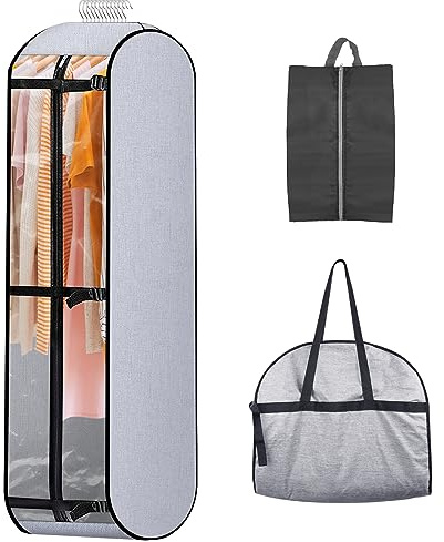 Kleidersack Anzug, Atmungsaktive Anzugtasche für Reise Aufbewahrung inkl. Schuhbeutel, Faltbar Lang Schutzhülle mit Reißverschluss, Anzugsack Kleiderhülle für Kleid Mäntel Brautkleider, 1 Stück