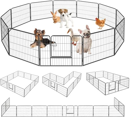 Qianruida Welpenauslauf 60cm Hoch Welpenlaufstall Hundelaufstall Hundezaun Zaun für Hunde Katzen Kleintiere Laufstall Hunde Drinnen und Draußen 12-Stück Schwarz