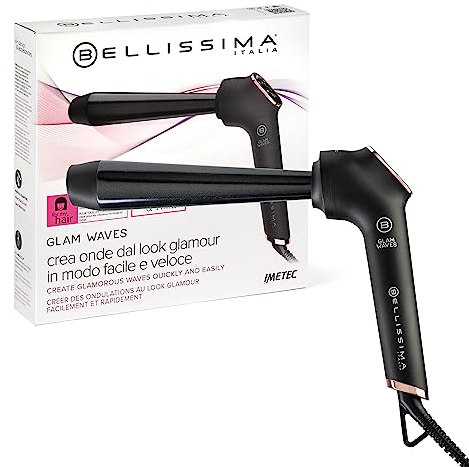Bellissima Imetec Glam Waves, Ferro Arricciacapelli, Forma Conica, Display, 5 Temperature, Rivestimento Ceramica Diamon e Cheratina, Calore Costante, Puntale Antiscottatura, Riscaldamento Rapido