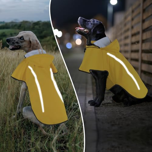 Hunderegenmantel, Regenmantel Hund mit Abnehmbare Kapuze, Hundemantel Regenjacke Hund Wasserdicht, Regenmantel für Hunde mit Reflektorstreifen, Ultraleicht Atmungsaktiv Für Hunde Outdoor